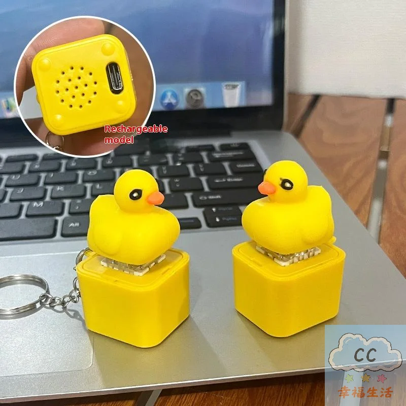Fidget Keychain Clicker Keychain Frog Keychain Sound Keyring Stress Relief Toy Rechargeable Toy Keyboard Fidget Duck Keychain