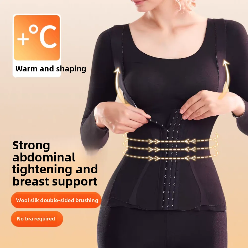 

Slimming Thermal Shapewear Body Shapers Long Sleeves Tummy Control Top Belly Contracting Velvet Winter Warm Top Postpartum