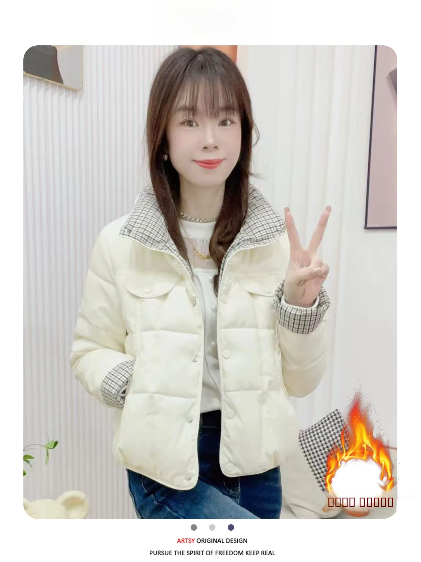 

Winter Thiened Fce Women's Jaet Korean Sle Warmth Outerwear Stand Collar Long Sve Single Button Closure Color