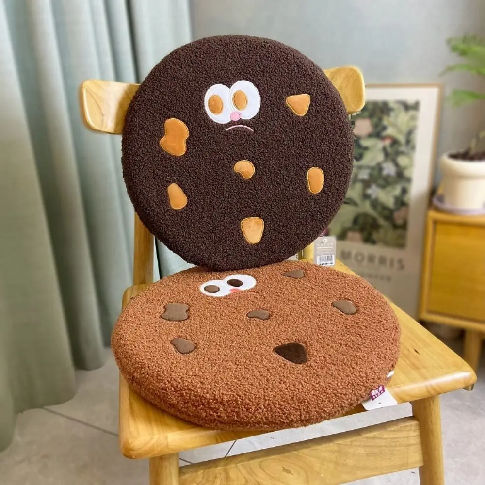 Kawaii Square Round Cookies Seat Cushion Foam Non-Slip Chair Plush Cushion Cute Face Stuffed Doll Bread Plush Pillow Bedroom