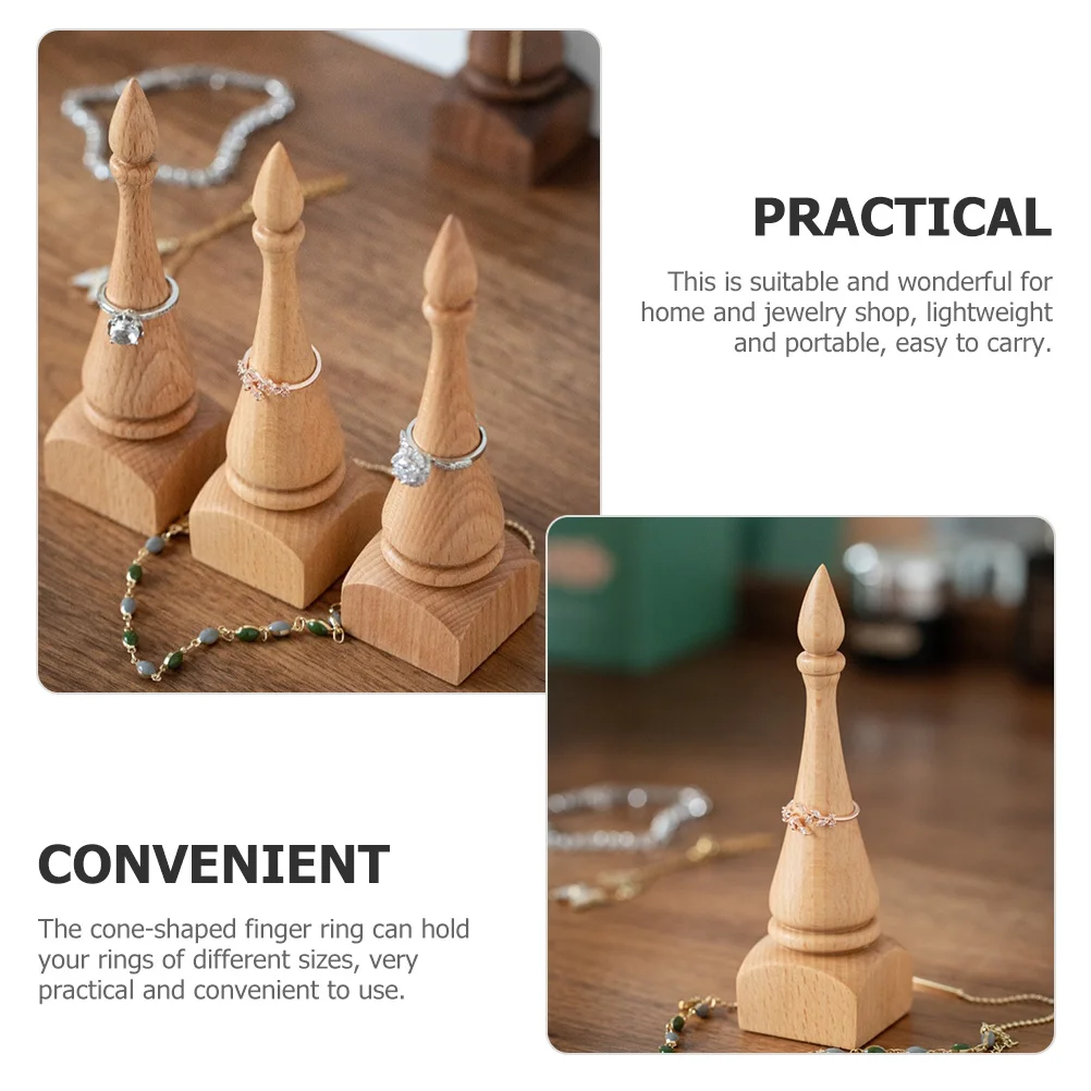 

Деревянная подставка для колец, держатель для конуса на палец, практичная стойка для хранения ювелирных изделий для домашнего магазина, органайзер, дисплей