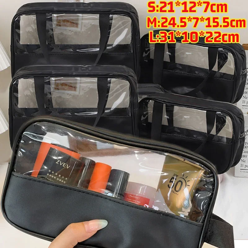 

S/M/L PU Travel Makeup Bag Large Capacity Tranaparent Cosmetics Organizer Splicing Waterproof Toiletry Pouch for Storage Case