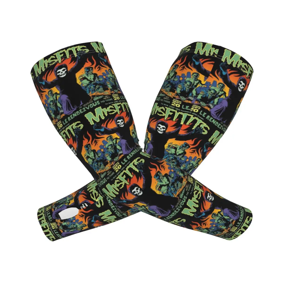 Manicotti per braccia da esterno con teschio Misfits, copertura di protezione solare UV, maniche per tatuaggi da ciclismo in seta ghiacciata estiva
