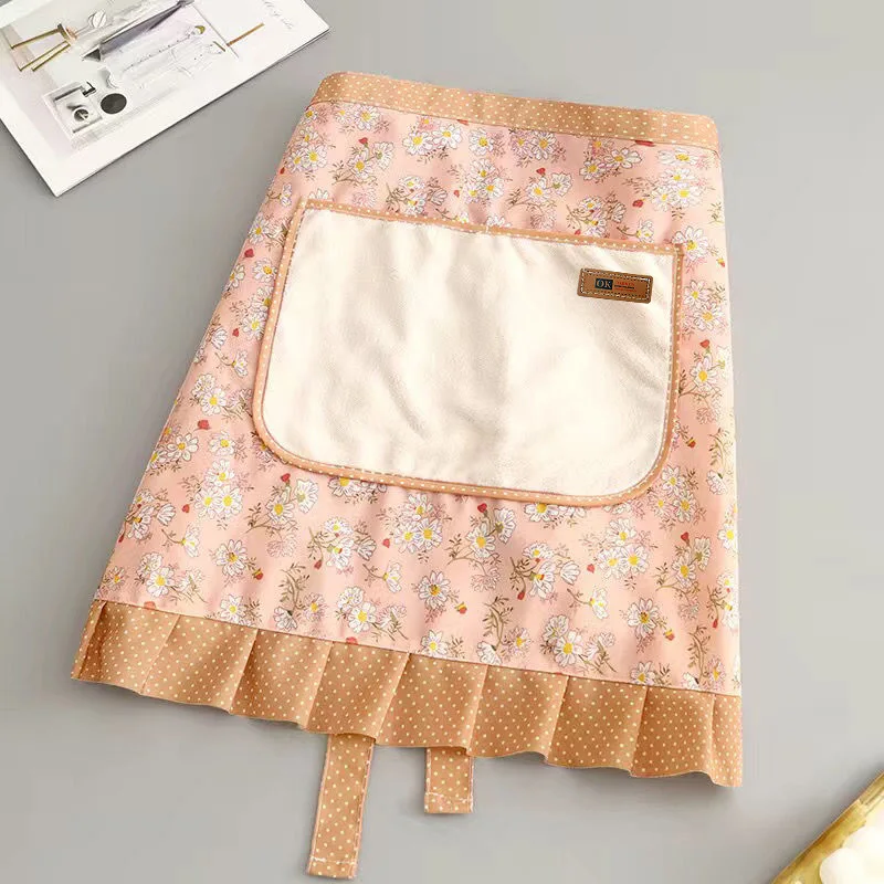 Canvas Flower Half-length Apron Female Kitchen Household Work Clothes Anti-fouling Wear-resistant Cooking Half-waist Apron