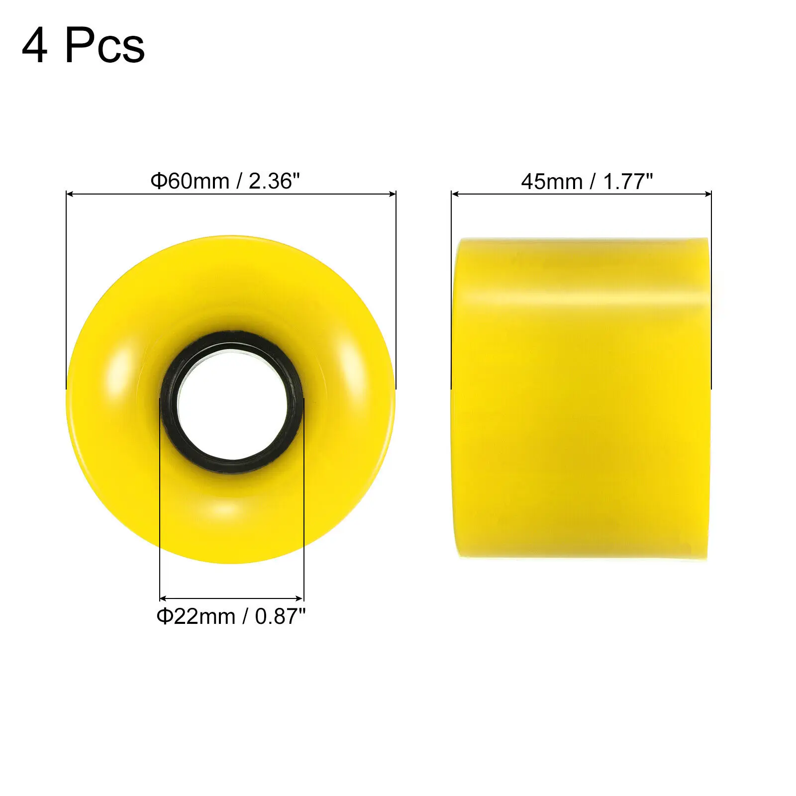 Rueda de monopatín amarilla 78A, 60x45mm, mejora tu experiencia de conducción con juego de ruedas de Longboard ABEC 11 rodamientos y espaciadores