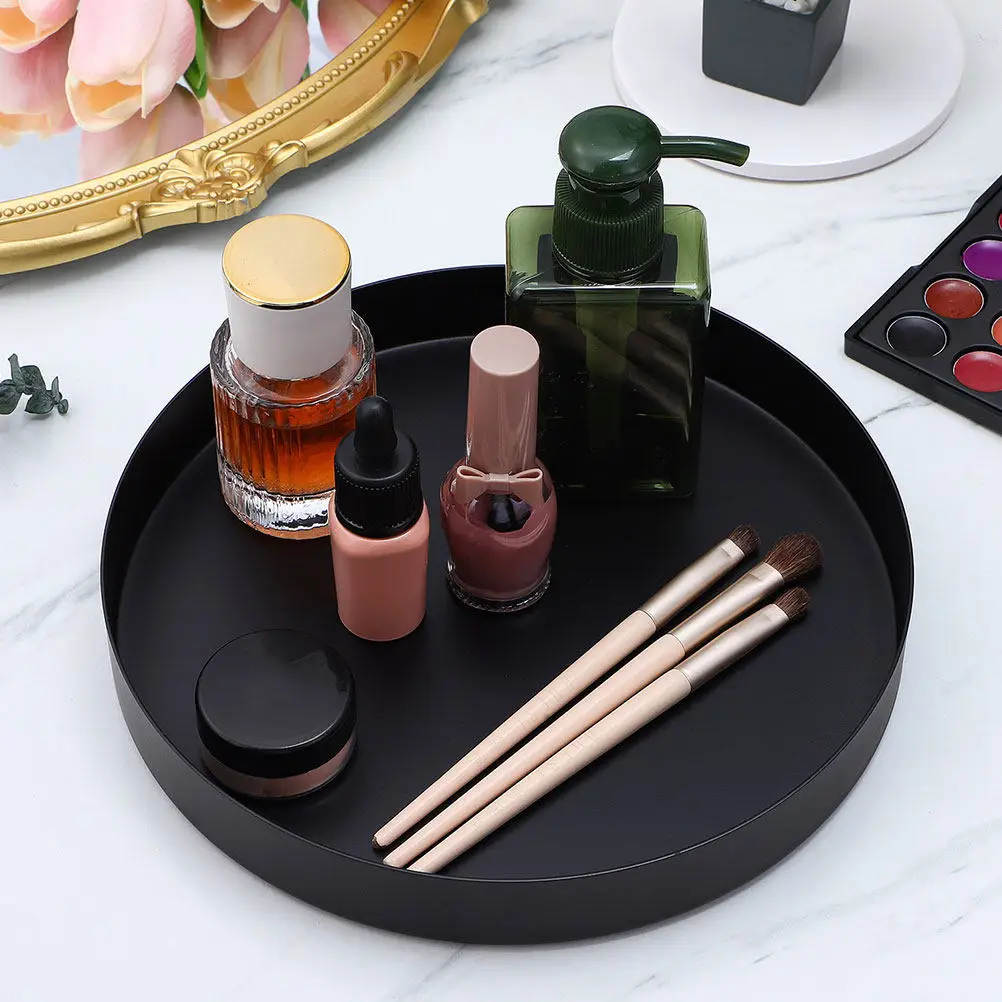 Black Stainless Steel Round Decorative Tray Storage Tray Metal Holder Fruit Plate Jewelry Organizer Fruit Plate