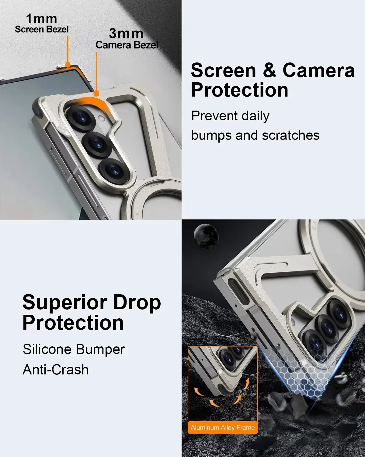 Bezramkowe etui na telefon Oatsbasf do Galaxy Z Fold 7 6 5 z 360 ° Obrotowy stojak Magnetyczny metalowy aluminiowy, odporny na wstrząsy pokrowiec na telefon — zdjęcie produktu 3