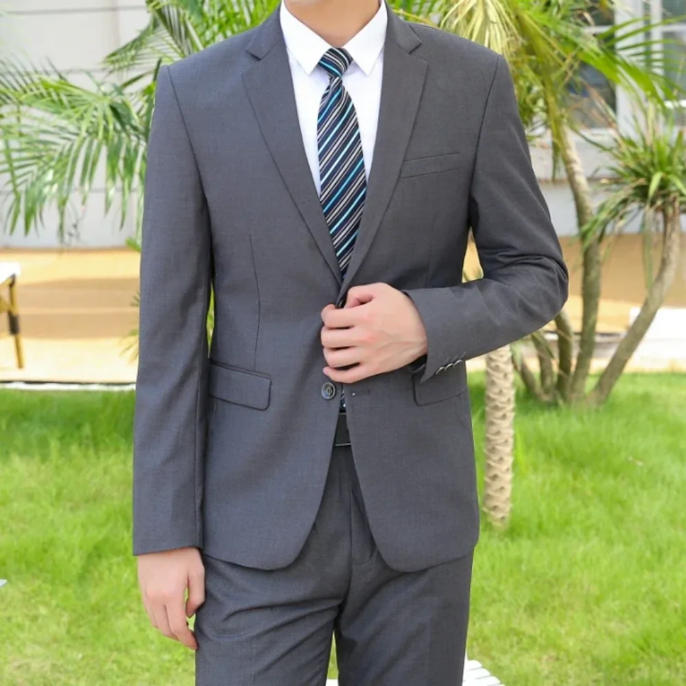 

New (Blazer+pants) Men's Fashion Business Gentleman Italian Style Slim Solid Color Professional Suit Wedding Groom Best Man Suit