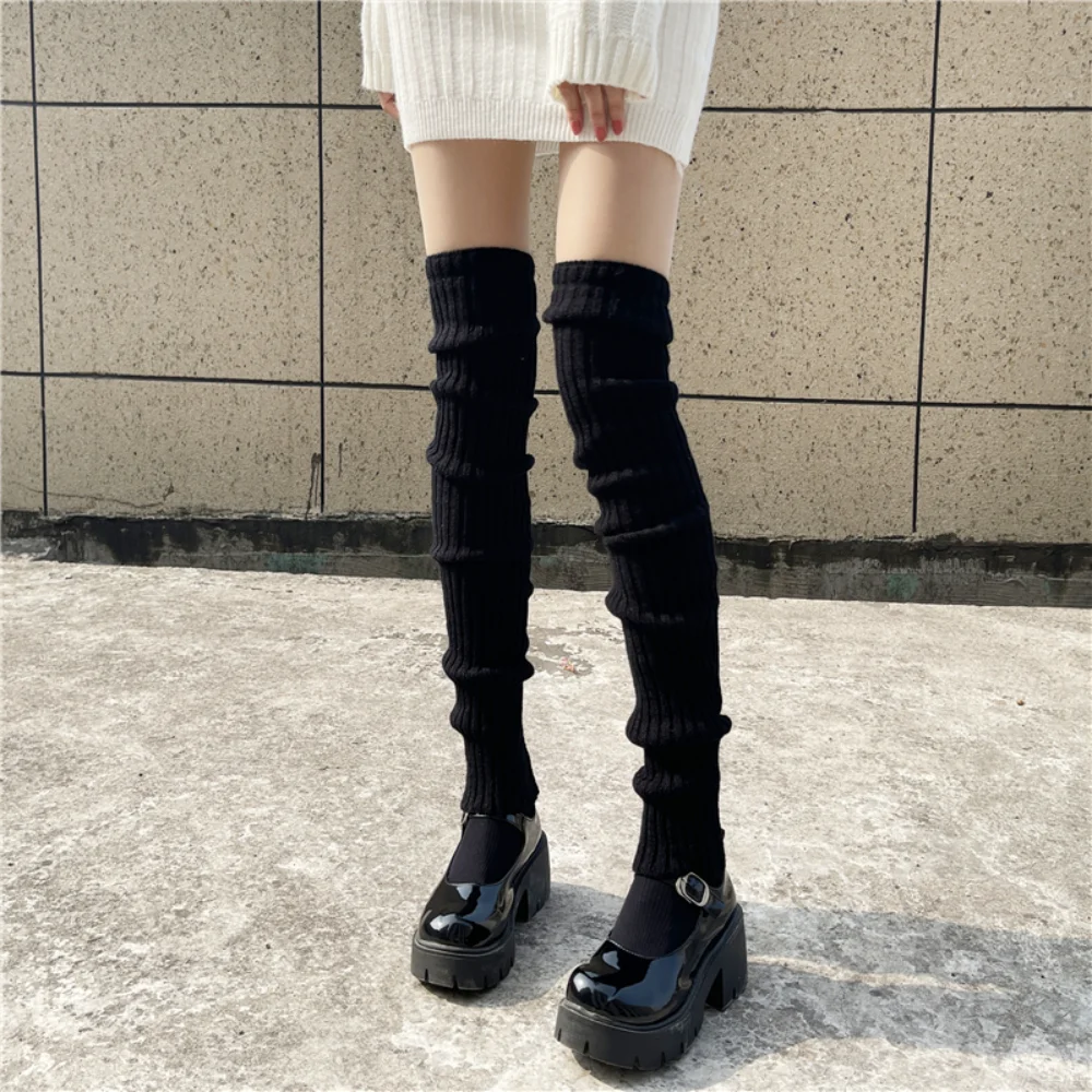 Kaus kaki rajut lengan panjang Y2k untuk wanita, kaus kaki panjang rajutan Heap cuff Boot elastis longgar lengan panjang gaya Jepang untuk wanita