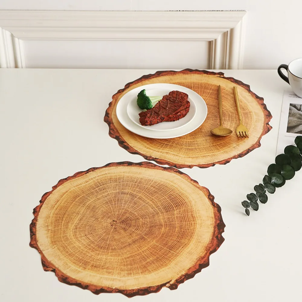 Placemats de grão de madeira à prova dwaterproof água resistente a manchas natural estilo nórdico placemats elegância realista utensílios de mesa almofadas viagens de férias