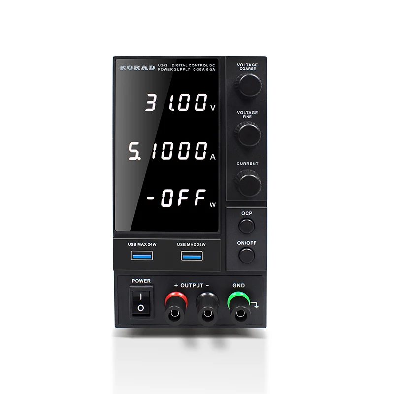 

KORAO DC Power Supply Variable 30 V 0-10A with Encoder Coarse and Fine Adjustment Knobs, Bench with USB U202/U203