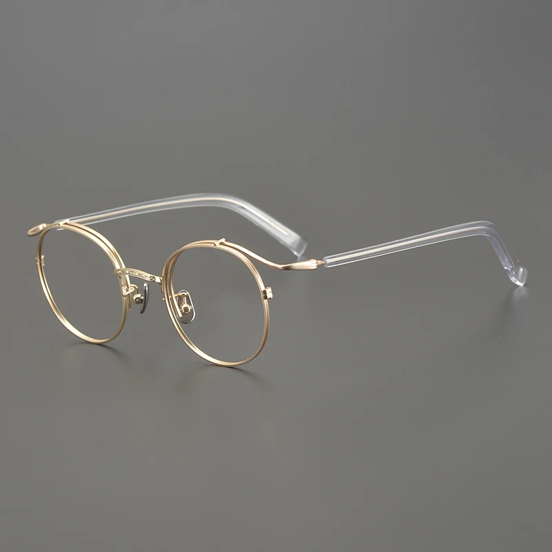 Montura de Gafas de titanio hechas a mano para hombres y mujeres, Gafas redondas de acetato Vintage, Gafas ultraligeras, Gafas de diseñador japonés