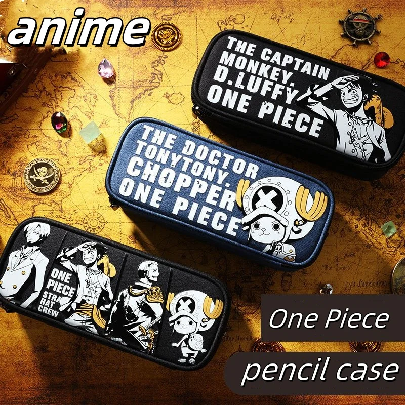 

one piece luffy pencil case for boys double layer large capacity student pencil case cartoon anime birthday gift for children