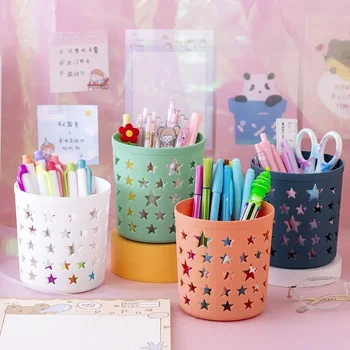 Porte-stylo étoiles creuses créatives, conteneur de rangement de brosses, organisateur de bureau, porte-stylo de papeterie en plastique, fournitures de bureau