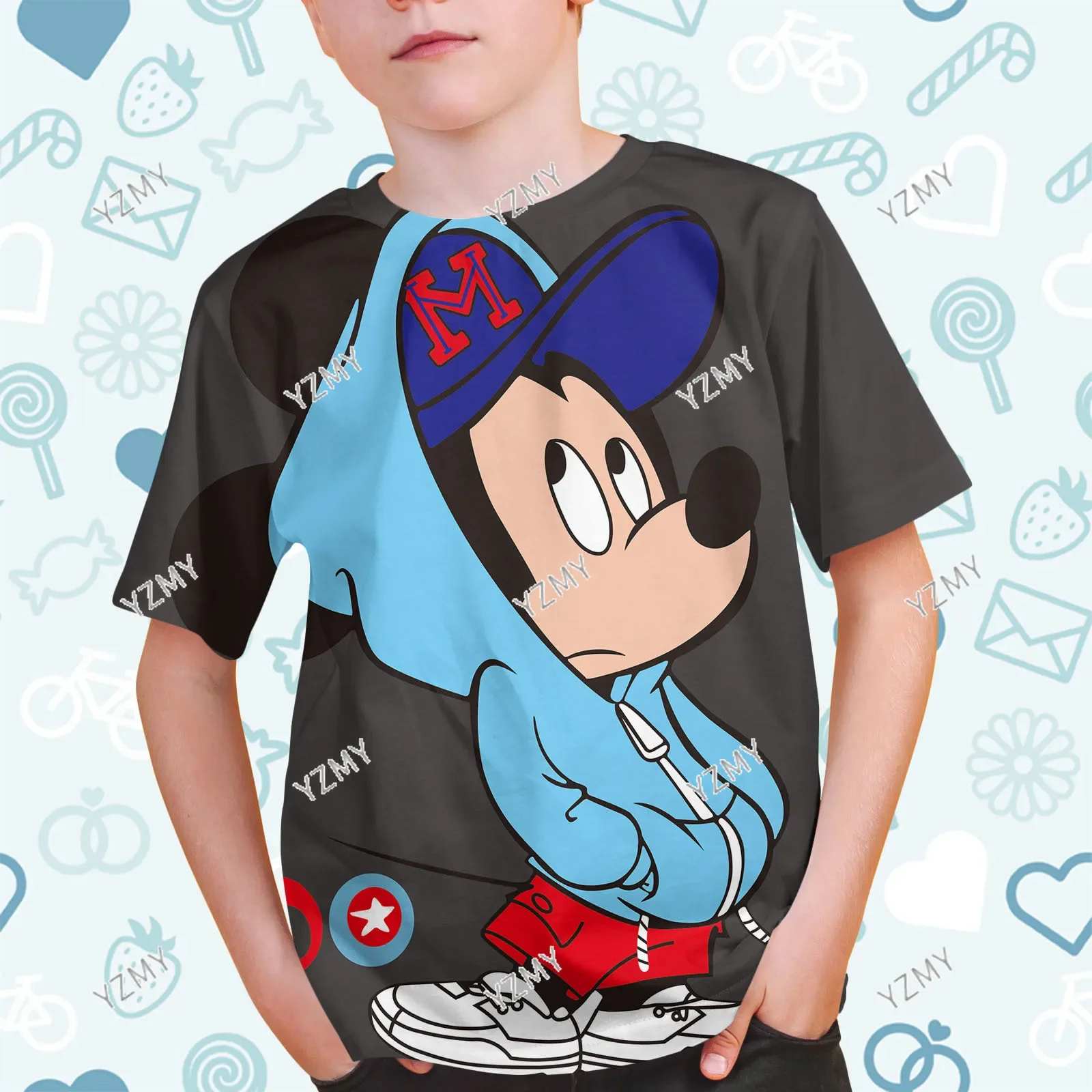 Camiseta 3d de Mickey Mouse de Disney para niñas y niños, camisetas gráficas de dibujos animados de Mickey Mouse, camiseta bonita de Anime 2024