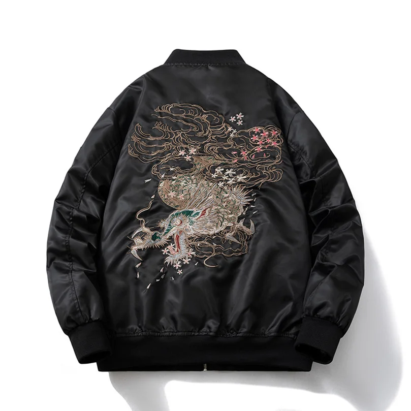 Dragon Embroidery Men's Jackets Sukajan Bomber Mens Coats Baseball Padded Outwear Hip Hop Spring Autumn Winter Windbreaker