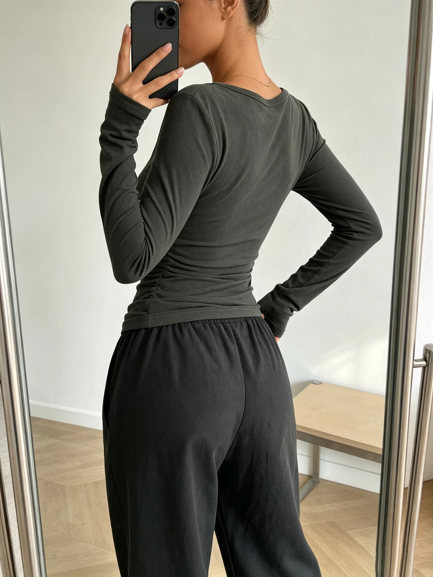 Damen Sexy Quadratischer Ausschnitt Strick-T-Shirt Herbst Winter Langarm Slim Fit Tailliertes Lässiges Oberteil zum Überziehen – Detail 4