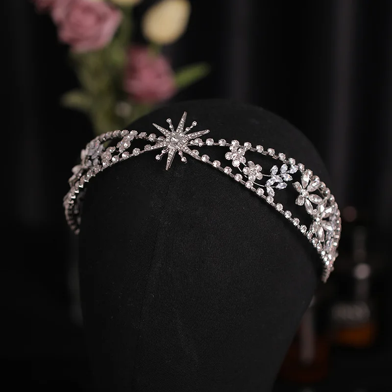Luxury Crystal Tiaras And Crowns Rhinestone Flower Leaf Headband Crown For Women Bridal Wedding Hair Accessories Jewelry Crown