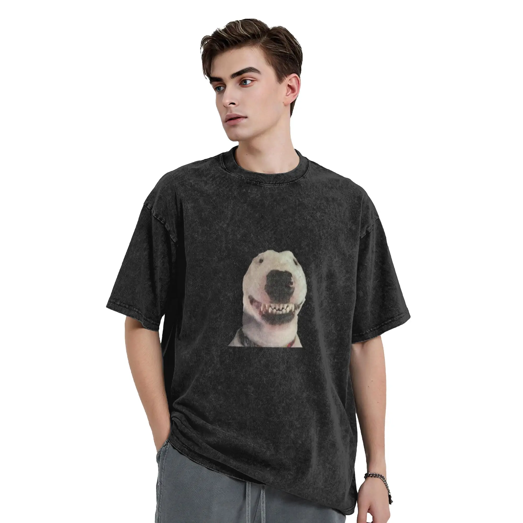 Walter smiling meme dog Unique Stylish A Washed T Shirt Men's Women's Oversized Cotton Tees Tops