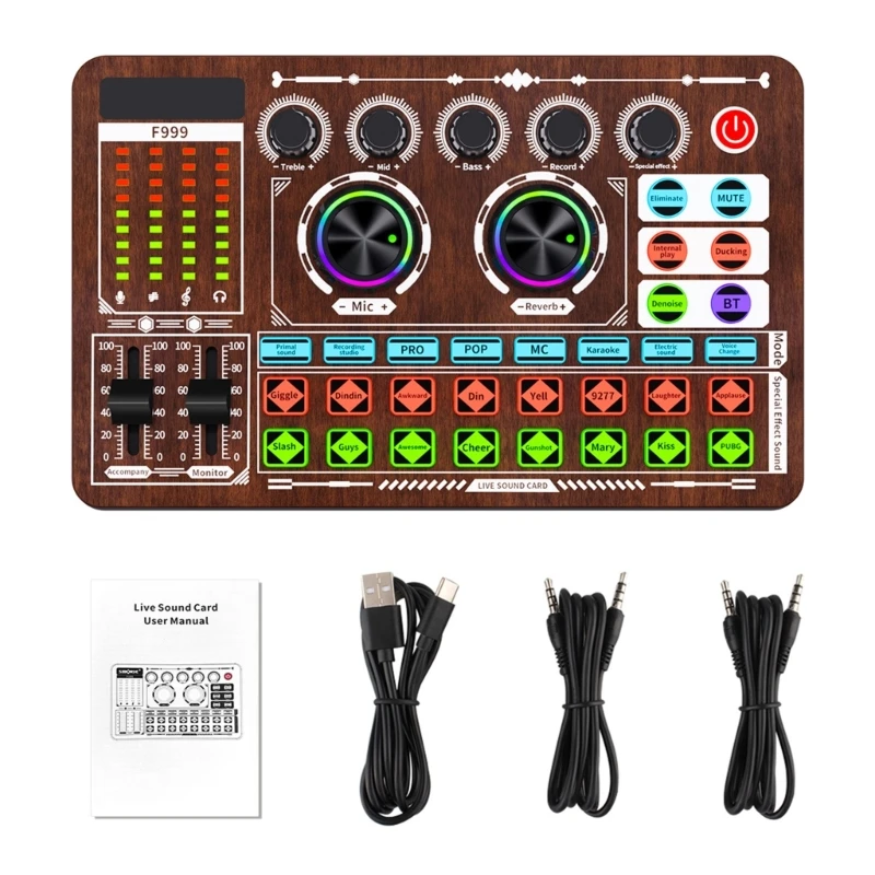 

Professional Live Sound Card Sound Board With 16 Sound Effects for High Fidelitys Recording Noise Reduction Wireless