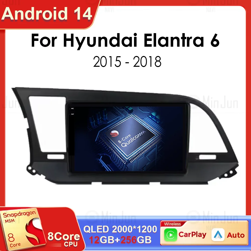 Android 14 Car Radio For Hyundai Elantra 6 2015 2016 2017 2018 Qualcomm Multimidia Video Player GPS Navigaion Split Screen DPS