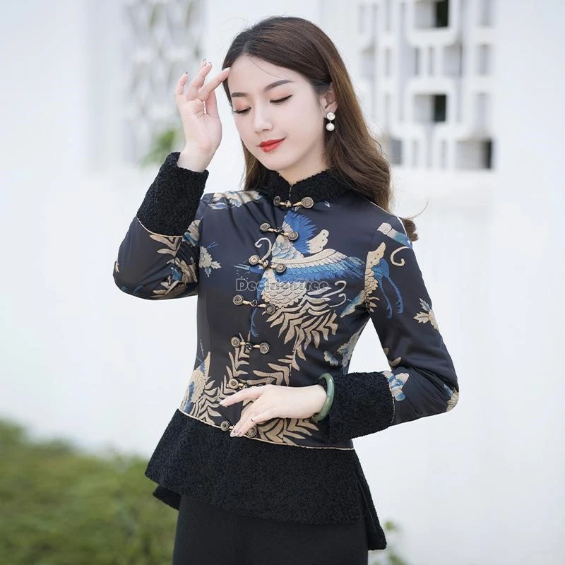 2024 winter chinese style thickened cotton-padded coat women tang suit small cotton-padded jacket daily cheongsam style top b271