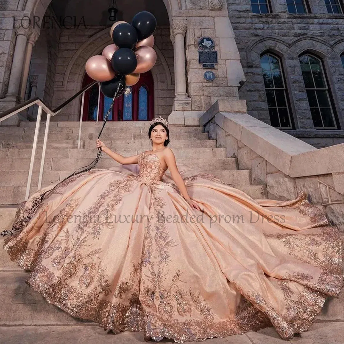 Sparkly Pink 2024 abiti Quinceanera con fiocchi Glitter Appliques cristalli perline dolce 15th Dress Ball GownVestidos De XV Anos