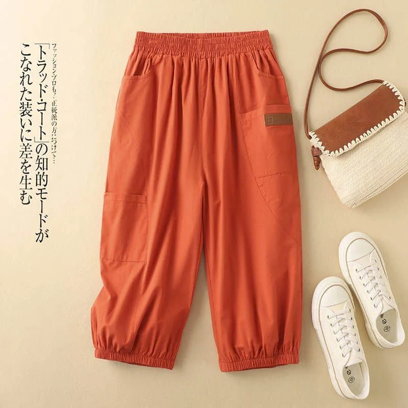 Shorts Casual 2026 Summer Workwear Vintage Labeling Elastic Waist Five-point Harem Pants Casual Cargo Shorts Loose Women Clothes