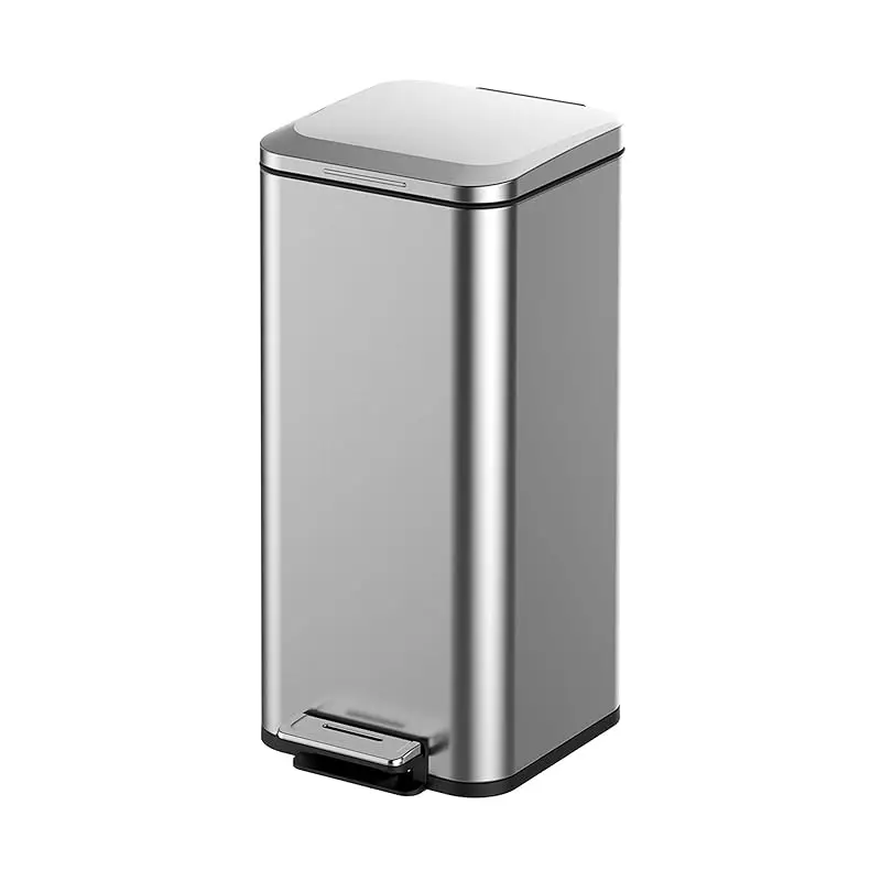 30L / 7.9Gal Kitchen Trash Can, Square Fingerprint-Proof Garage Can with Foot Pedal and Soft-Close Lid for Kitchen