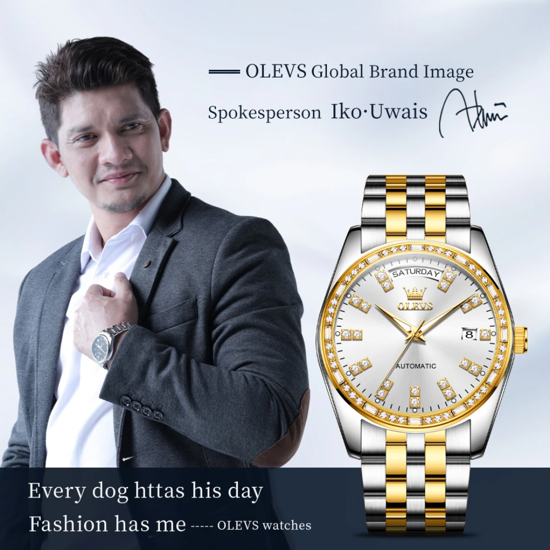 OLEVS 9802 Mechanical Fashion Watch Gift Stainless Steel Watchband Round-dial Wristwatch Week Display Calendar Luminous