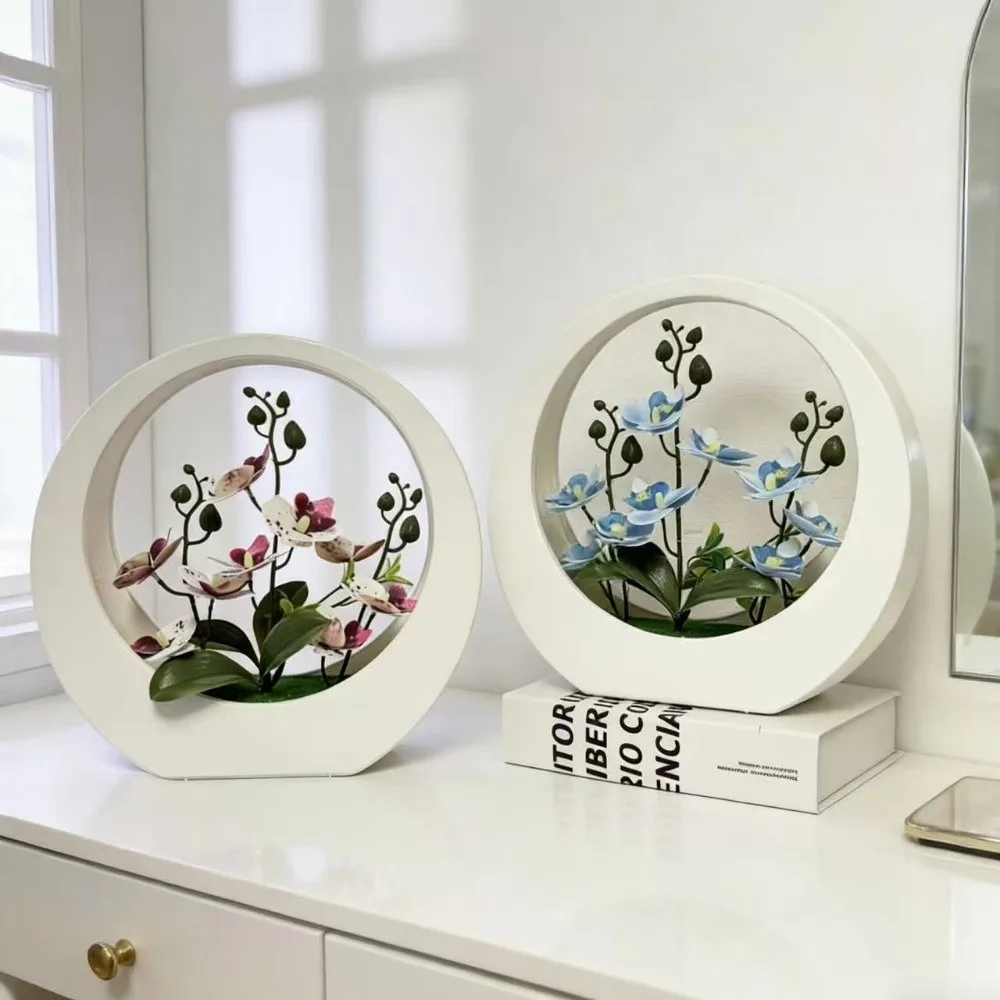 Ornamentos de Orquídeas Artificiales en Maceta, Planta Decorativa con Forma de Luna, Planta de Orquídea en Maceta para Decoración del Hogar, Flor Artificial Decorativa