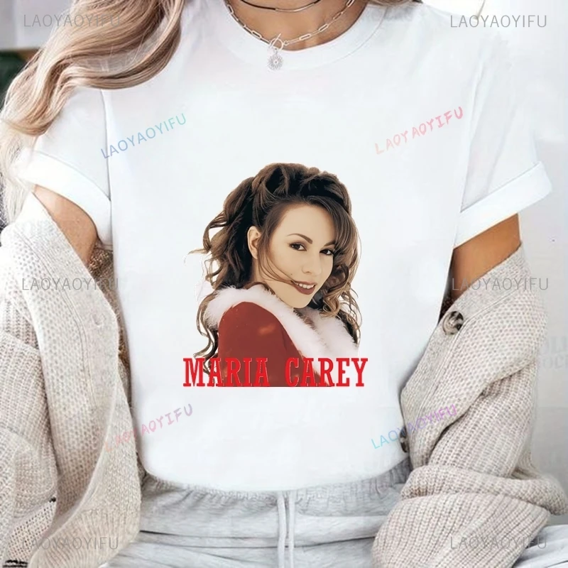 Singer Mariah Carey Classic Poster Print Women's Fashion Top, Celebrate Christmas Party Gift, Women's Top Cotton 0 Neck T-shirt