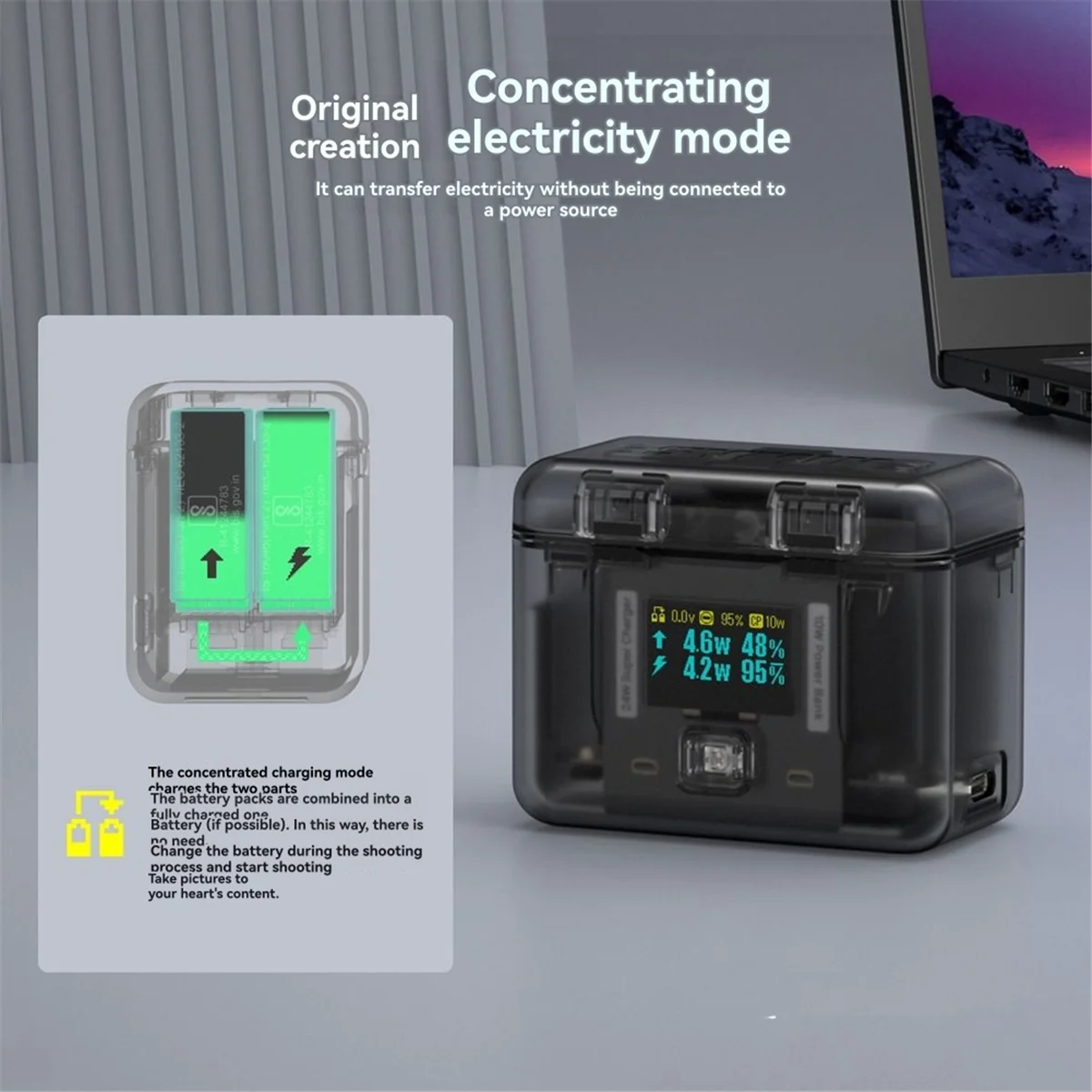 ABGV para caixa de carregamento rápido 0,96 polegadas OLED Display Storage Charger Case para acessórios profissionais