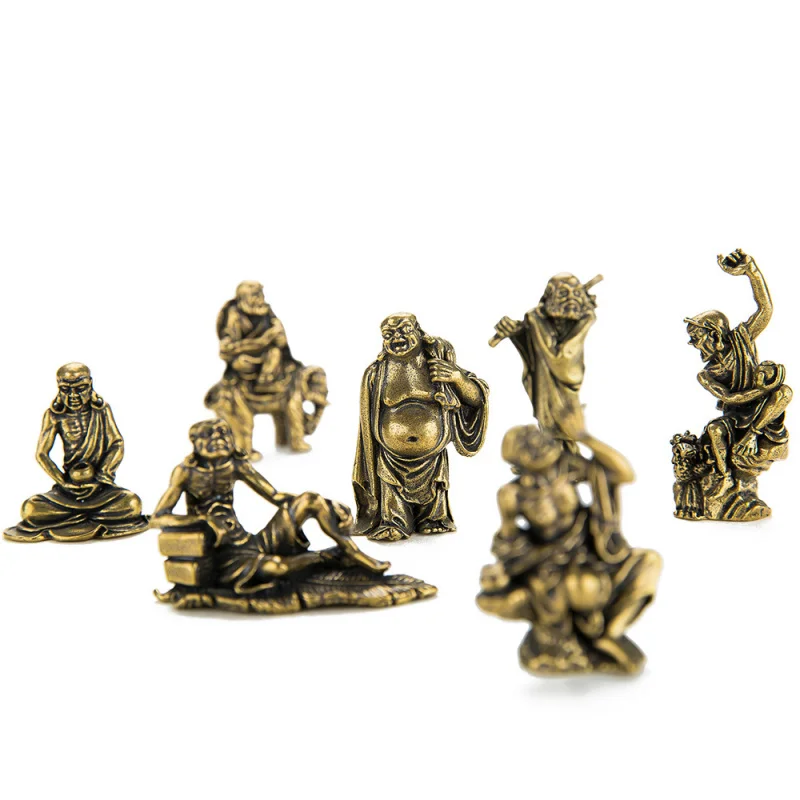 Brass Eighteen Arhat Figurines Set Pure Copper Eighteen Copper Figures Small Figurines Copperware Collectible Crafts Small Gifts