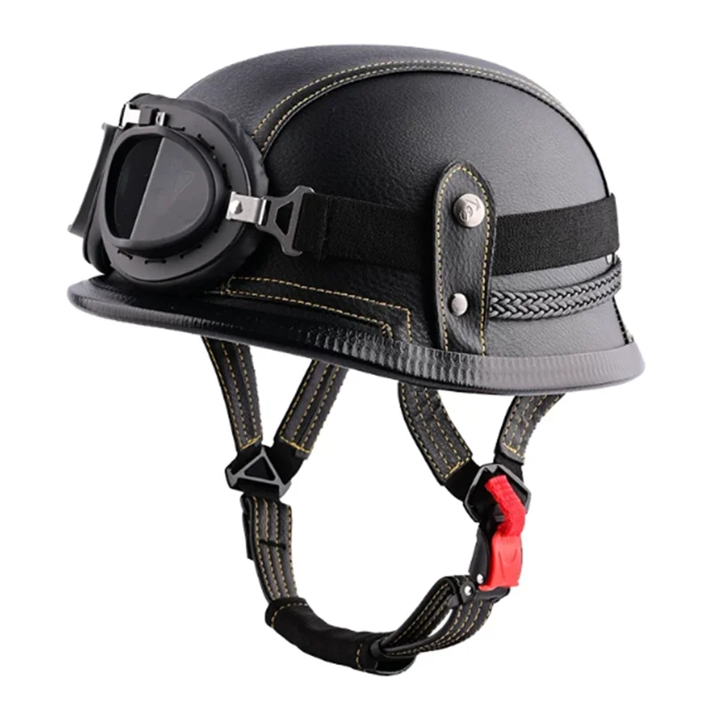 Classic Yellow Line Vintage Half Helmet DOT Approved Half Face Motorcycle Helmet Lightweight ABS Shell Breathable Liner Riding