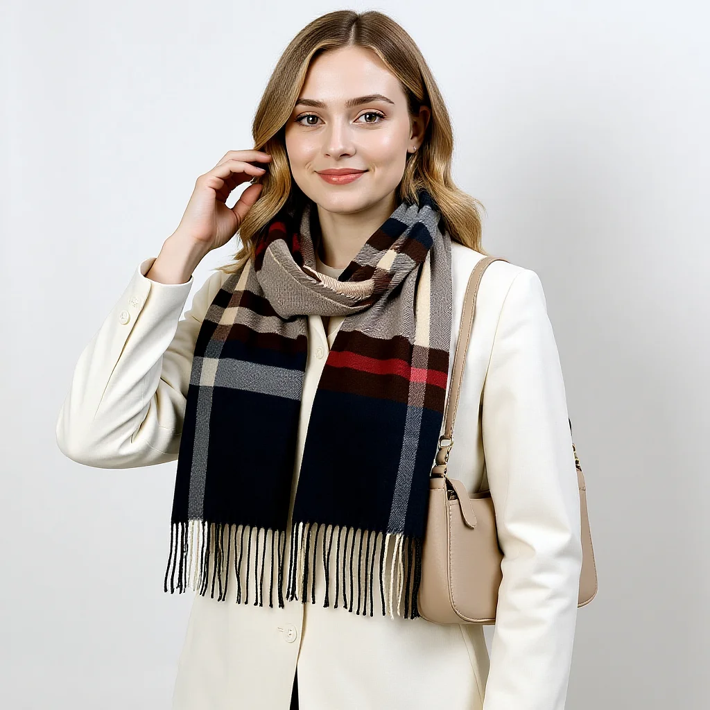 

Winter Plaid Imitation Cashmere Scarf For Woman Men Keep Warm Tassel Shawl Outdoor Windproof Pashmina Famale Wholesale 192*33cm