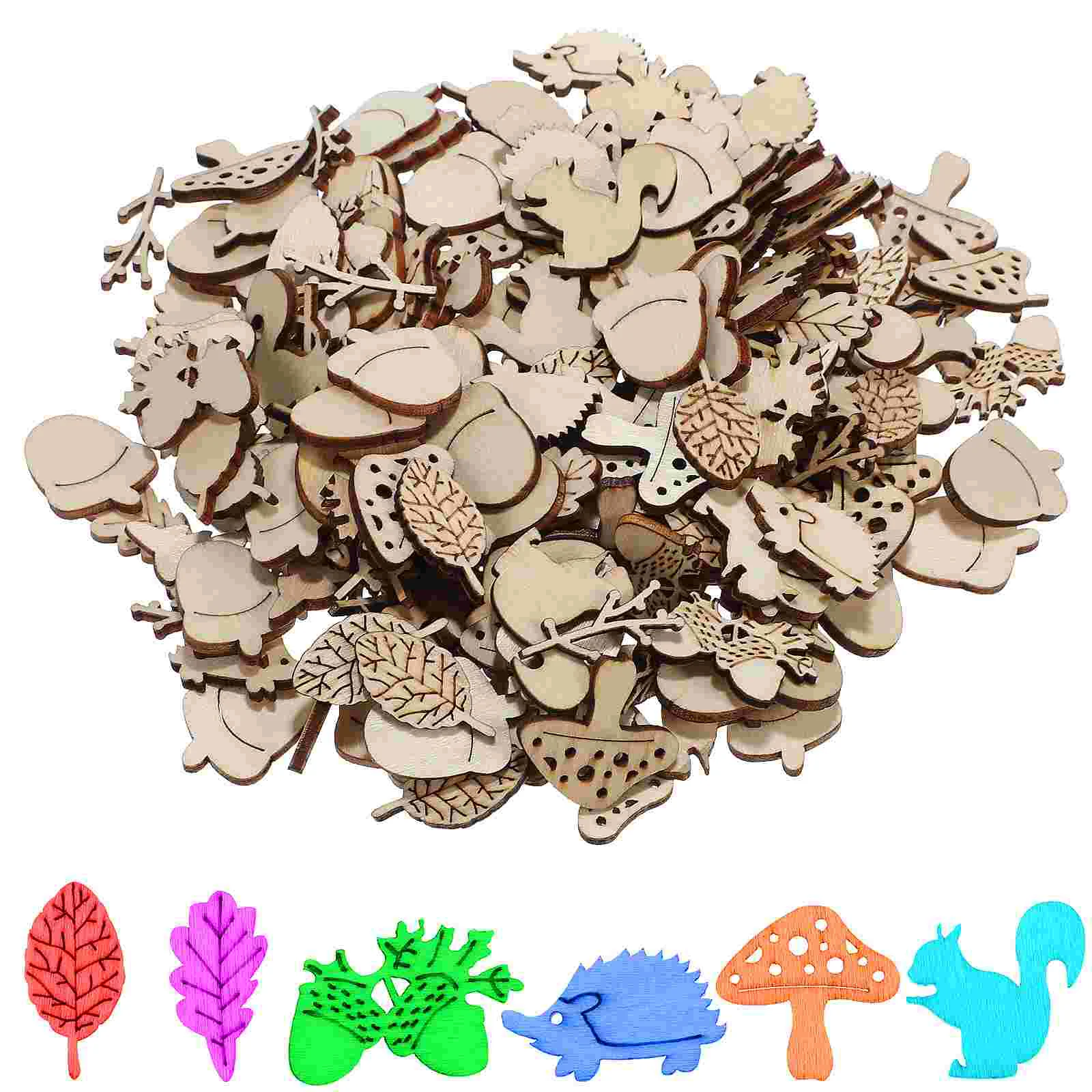 

200 Pcs Christmas Unfinished Animals Cutouts Forest and Plant Wood Chips Pack Graffiti Wooden Slices Crafts Blank Ornaments