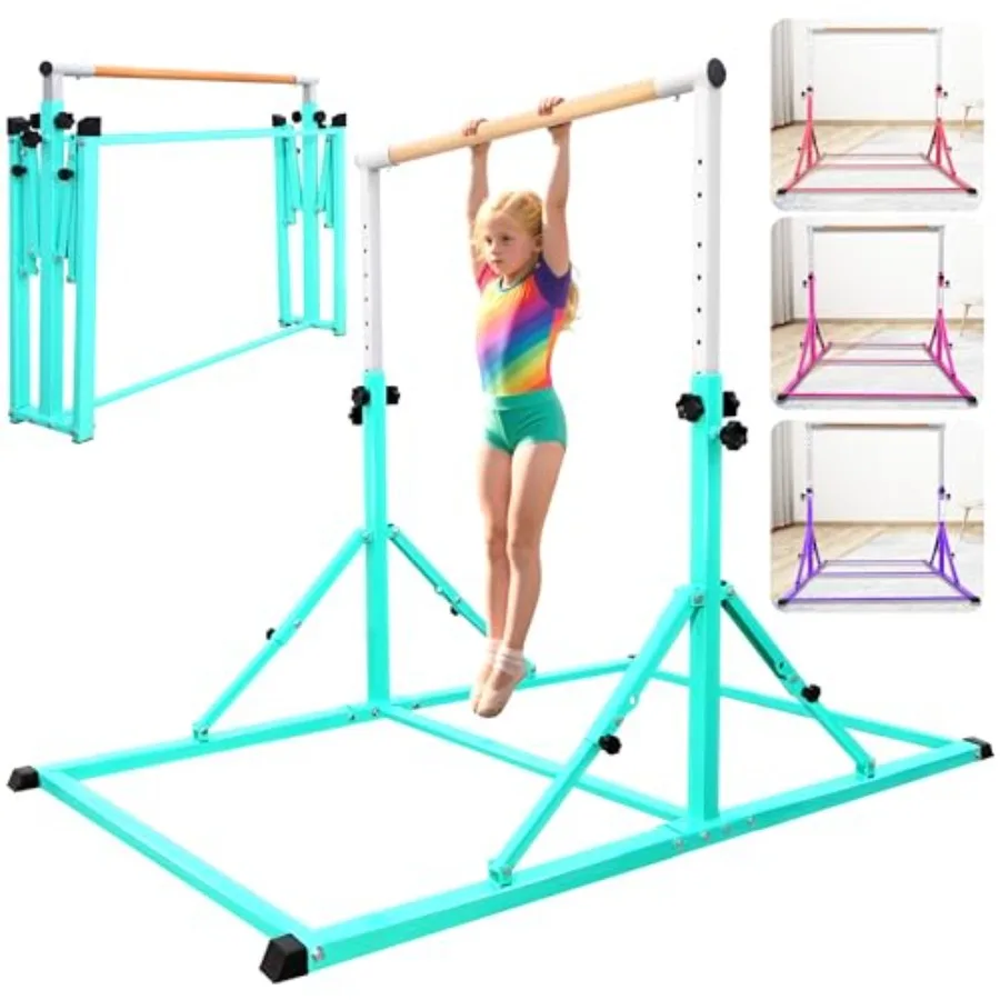 

Gymnastics, 5.6FT Folding Horizontal Bars for Ages 3-12, Weight Limit 350 LBS, Adjustable kip Bar, Home Gym Equipment Indoor