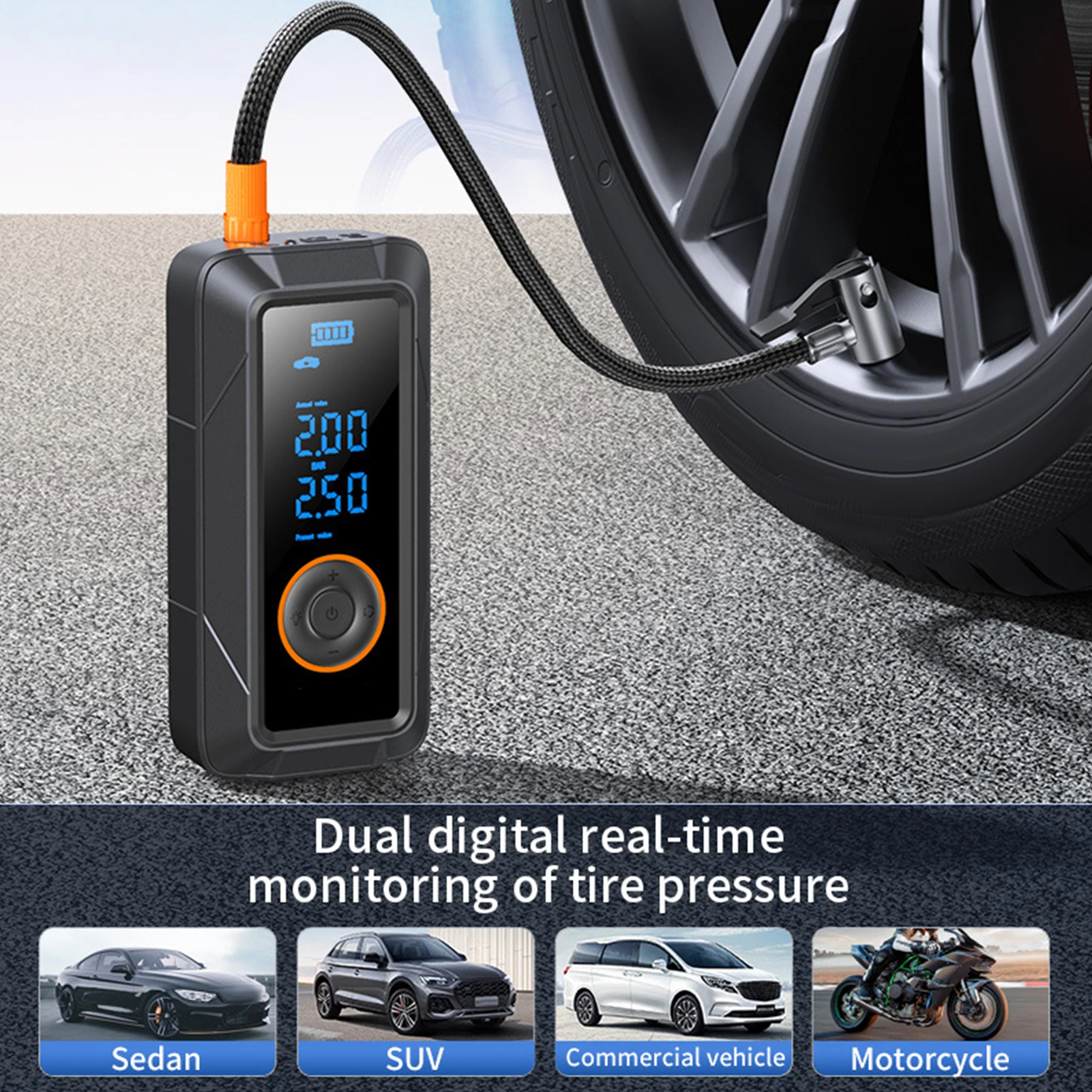 

Portable Cordless Air Compressor for Car Tires - Auto Electric Air Pump Fast Inflation for Bicycle, Motorcycle, 150PSI