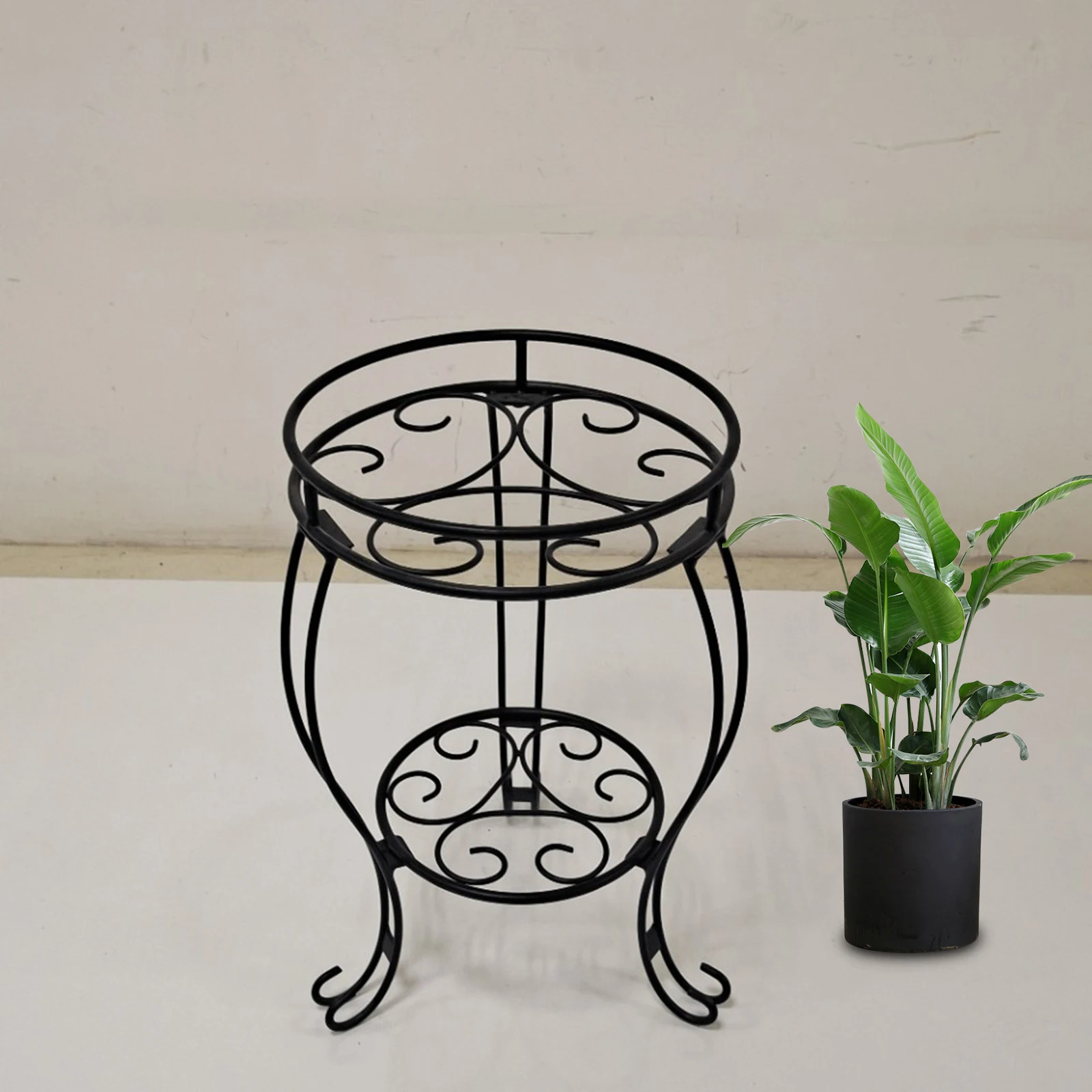 Soporte de Metal para plantas de 2 niveles, estantería rústica decorativa para interior y exterior, para macetas, Patio y balcón