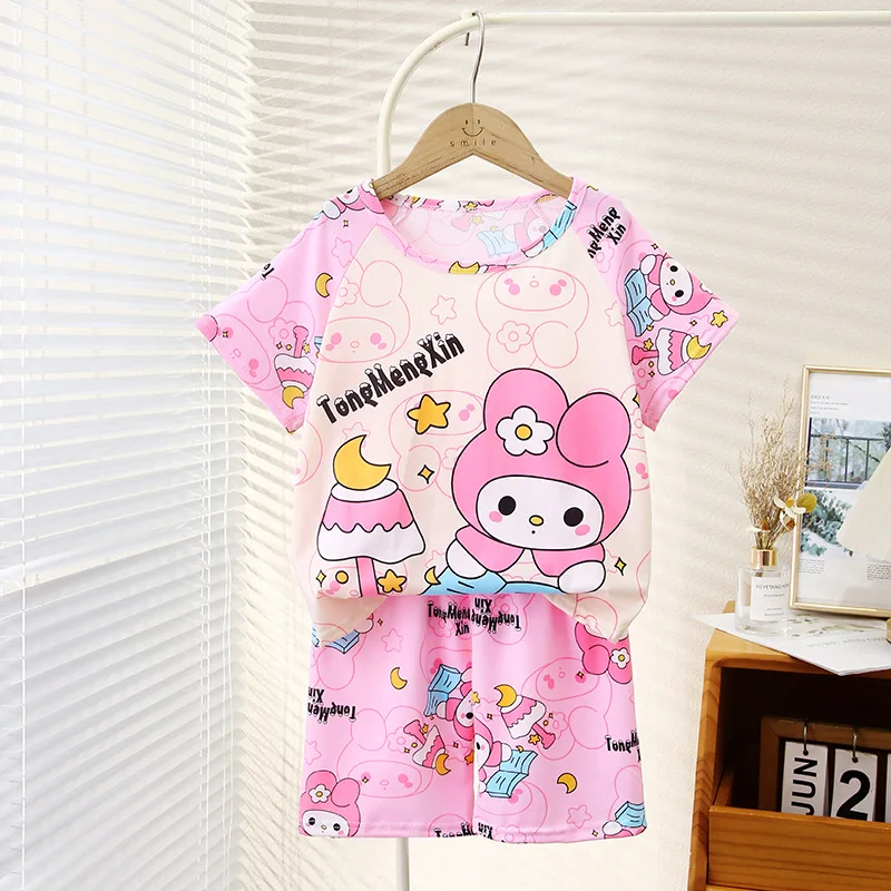 2024 My Melody bambini pigiama Sanrio Kawaii Anime Kuromi Pompompurin top estate dolce carino manica corta regalo sottile per i bambini