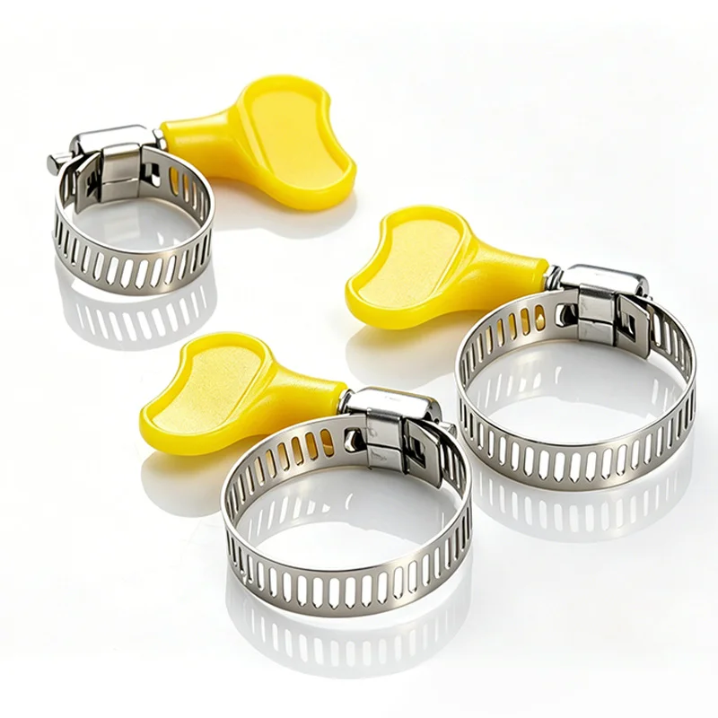 10Pcs Hose Clips Pipe Clamps 8-38mm Stainless Steel Hoop Clamp Hose  Adjustable Pipes Clip Fixed Tool Yellow Plastic Handle