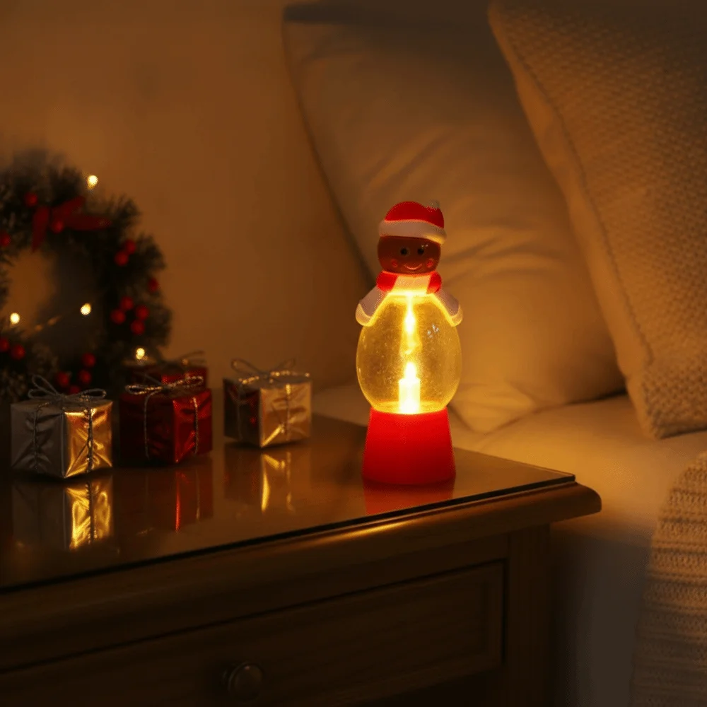 Warm Glow Christmas Night Light Clear Shell Red Base Santa Candle Lamp Battery Powered Cute Style Snowman Atmosphere Light