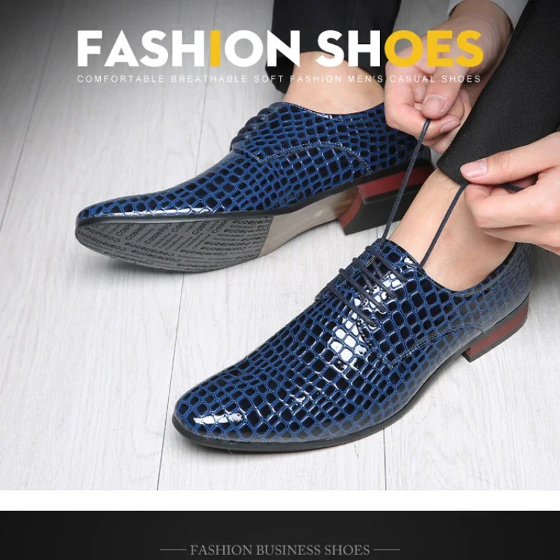 Men's Pointed Toe Leather Shoes Luxury Crocodile Pattern Men Formal Shoes High Quality Solid Colour Wedding Shoes Zapatos Hombre