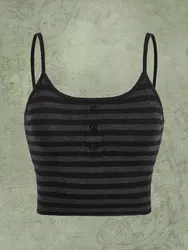 Goth Punk Striped Button Cami Top Women Summer Y2K Clothes Grunge High Street Sleeveless Spaghetti Strap Crop Top Streetwear