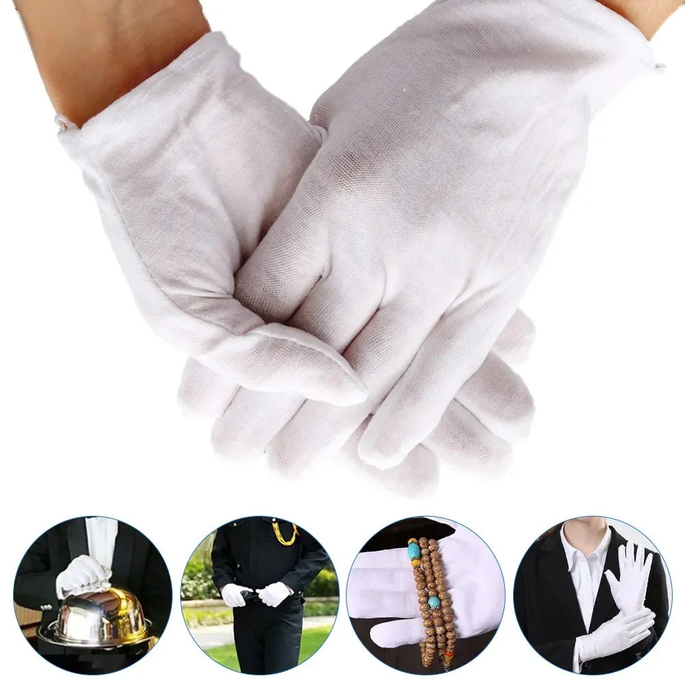 1/5pair White Pure Cotton Gloves Security Driver Etiquette Gloves Dust-Proof Dirt-Resistant Sweat-Absorbing Pure Cotton Gloves