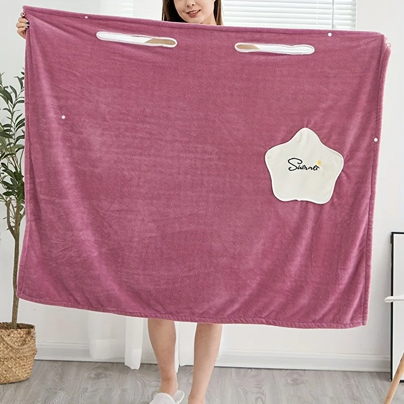 قطعة واحدة من تنورة حمام مخملية مرجانية - رداء حمام ناعم وماص وسريع الجفاف يمكن ارتداؤه للبالغين - منشفة غسل فاخرة للاستحمام،