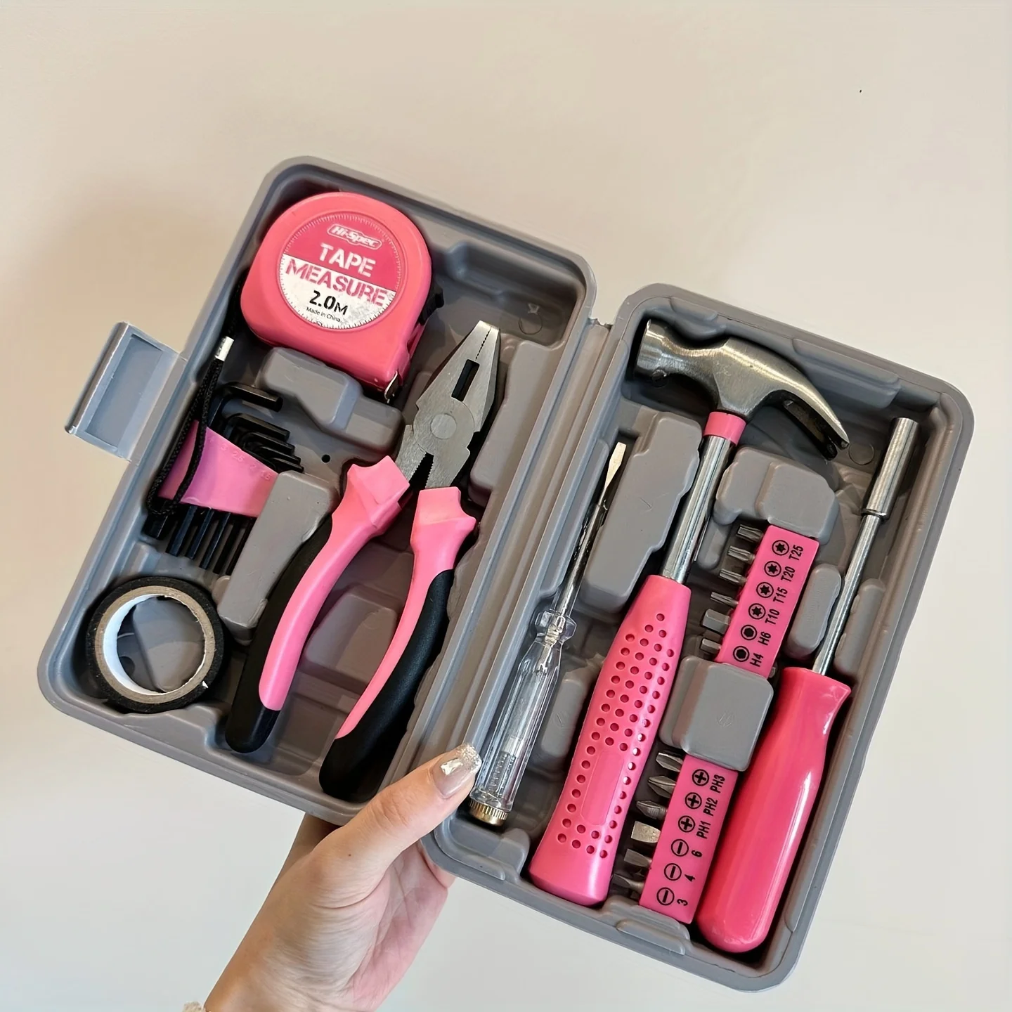 Hammer pink home hand tool set Home maintenance tools home multi-functional car combination toolbox set