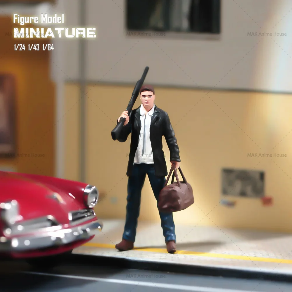 Miniatures 1/64 1/43 1/87 1/24 Figure Gun Wielding Man Carrying Bag Doll Unpainted Model Home Scene Creative Photography Car Toy