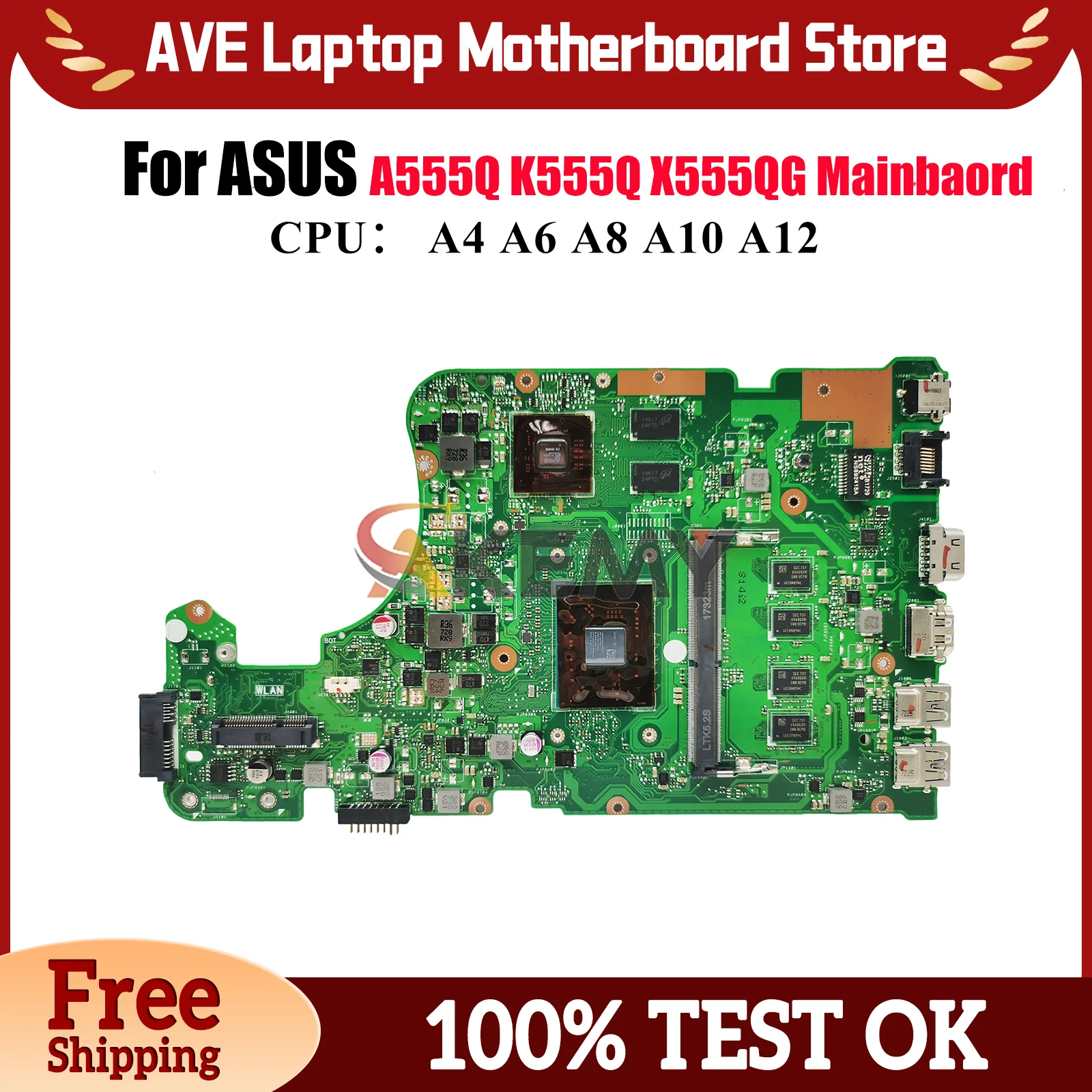 

X555QG Материнская плата для ноутбука ASUS VivoBook K555Q X555QG A555Q X555Q Материнская плата для ноутбука с процессором A4 A6 A8 A10 A12 100% тест в порядке